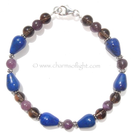 Lepidolite, Smokey Quartz & Lapis Lazuli Bracelet
